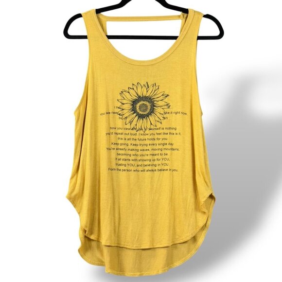 Dirtee Laundry Tank Top Womens Sz M Yellow Sunflower Inspire Graphic Cutout Tee - Picture 1 of 8